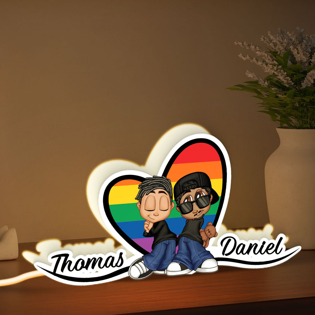 Y2K Couple LGBT Heart Personalized Light Box, Gift for Him for Her, Pride Month