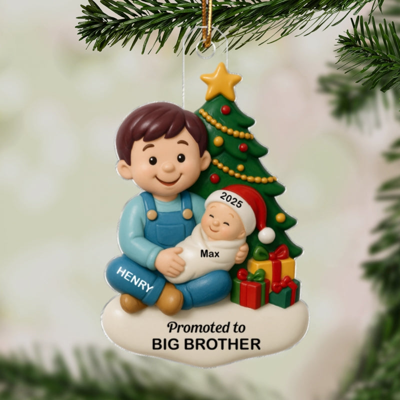 Proud New Big Sister Big Brother Under Tree - Personalized Acrylic Ornament - New Big Sibling Christmas Gift