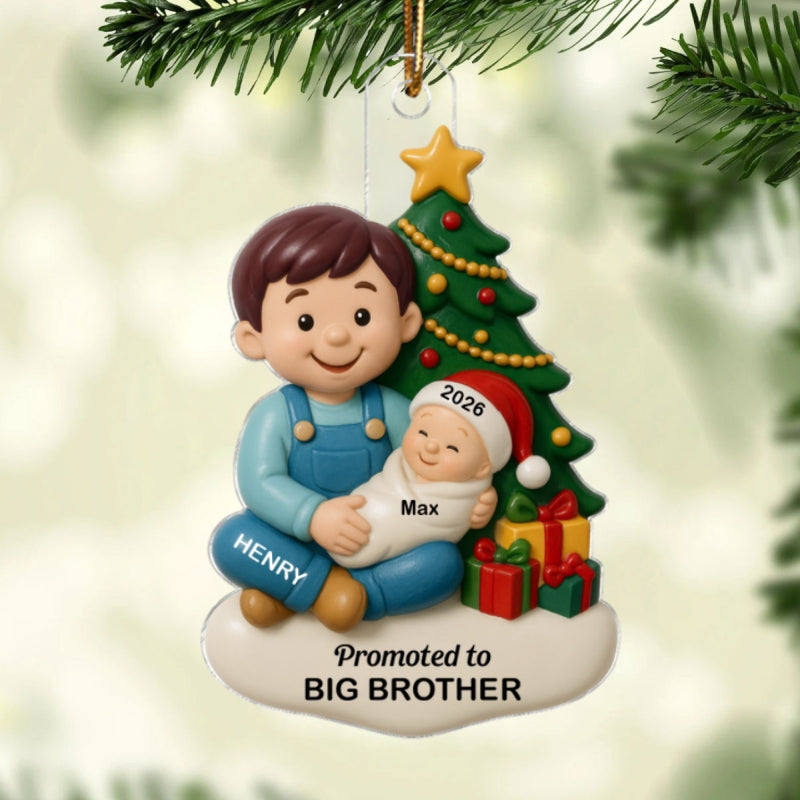 Proud New Big Sister Big Brother Under Tree - Personalized Acrylic Ornament - New Big Sibling Christmas Gift