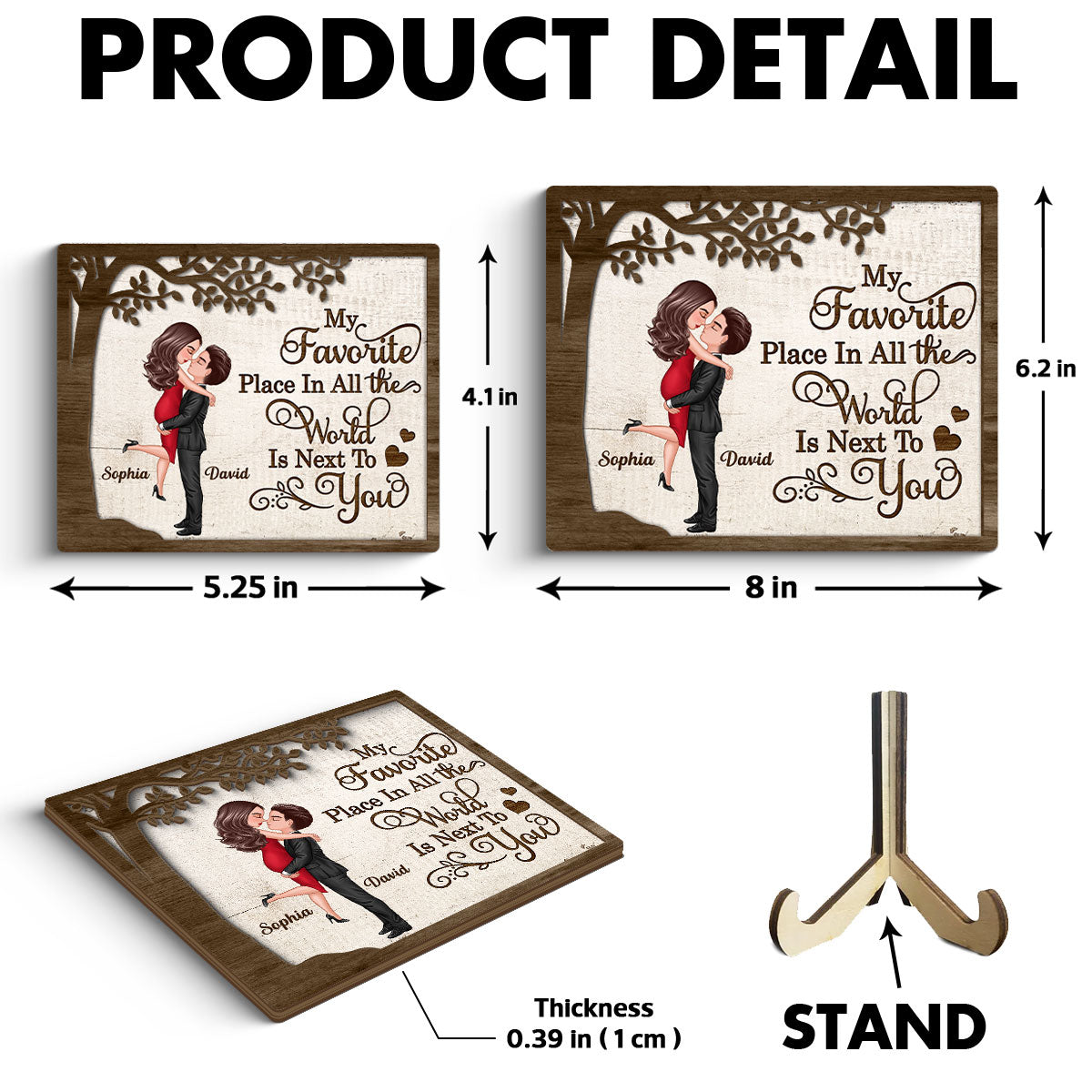 My Favorite Place In All The World Hugging Couple Personalized 2-Layer Wooden Plaque, Gift For Him, For Her