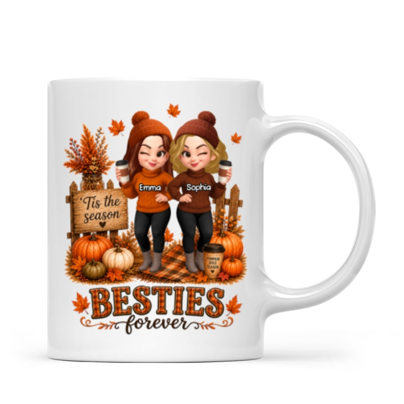 Fall Season Besties Forever - Personalized Mug - Fall Gift for Best Friends