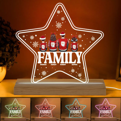 Family Sitting Back View On Text Christmas Personalized Acrylic Custom Shape LED Night Light