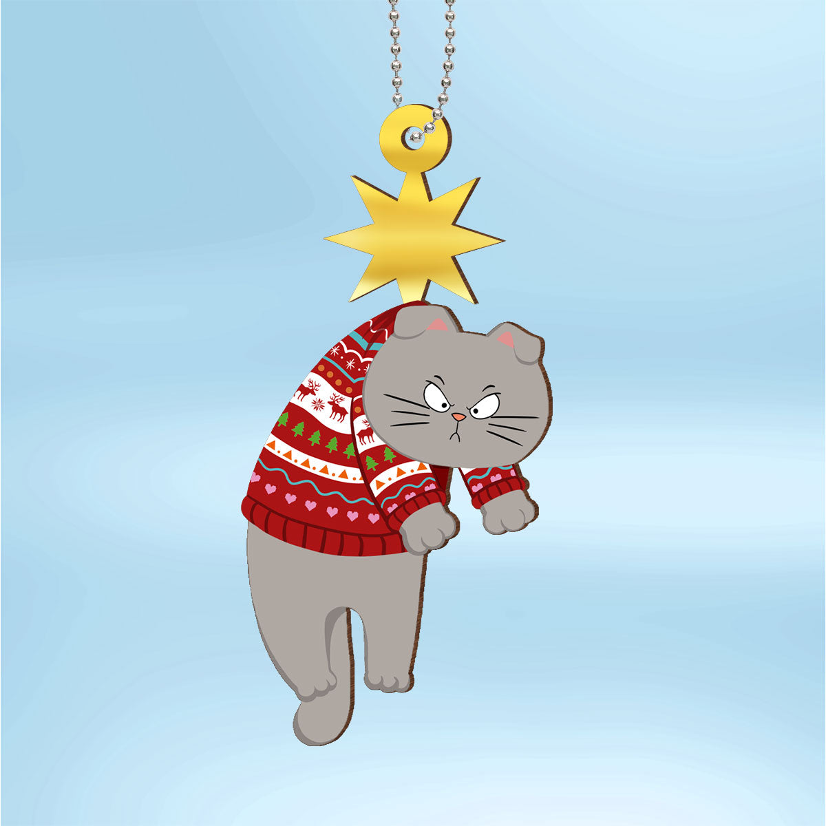 Christmas Cats & Star Personalized Wooden Ornament