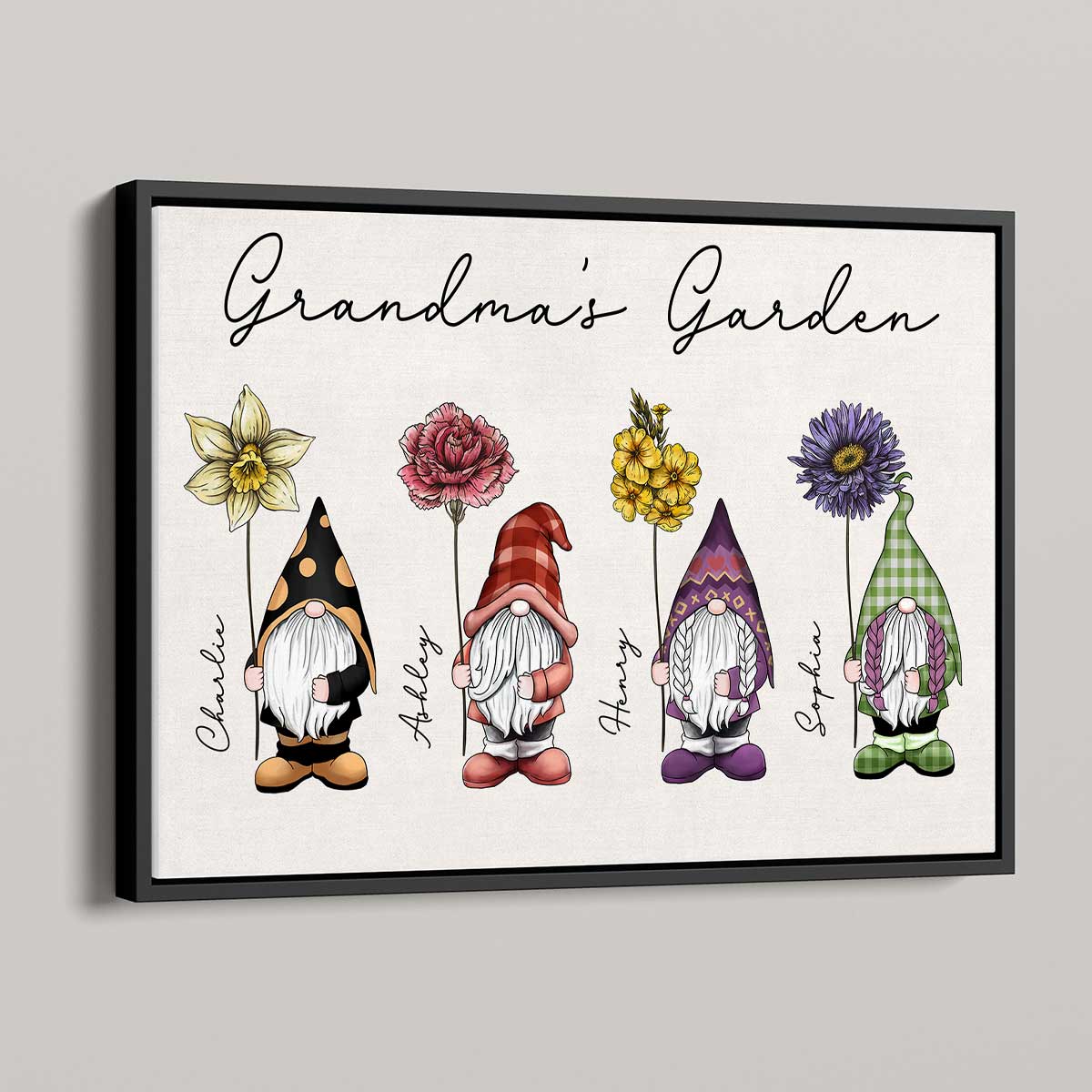 Grandma‘s Garden Beautiful Vintage Birth Flowers Cute Custom Gnomes Personalized Horizontal Poster