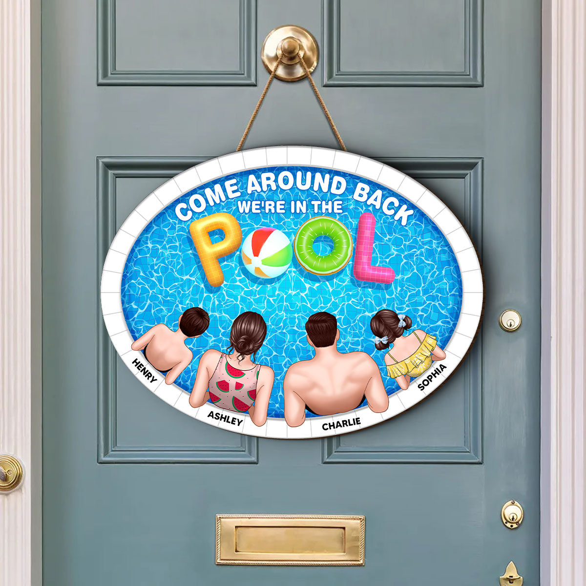 Summer Family In The Pool Personalized Wood Sign
