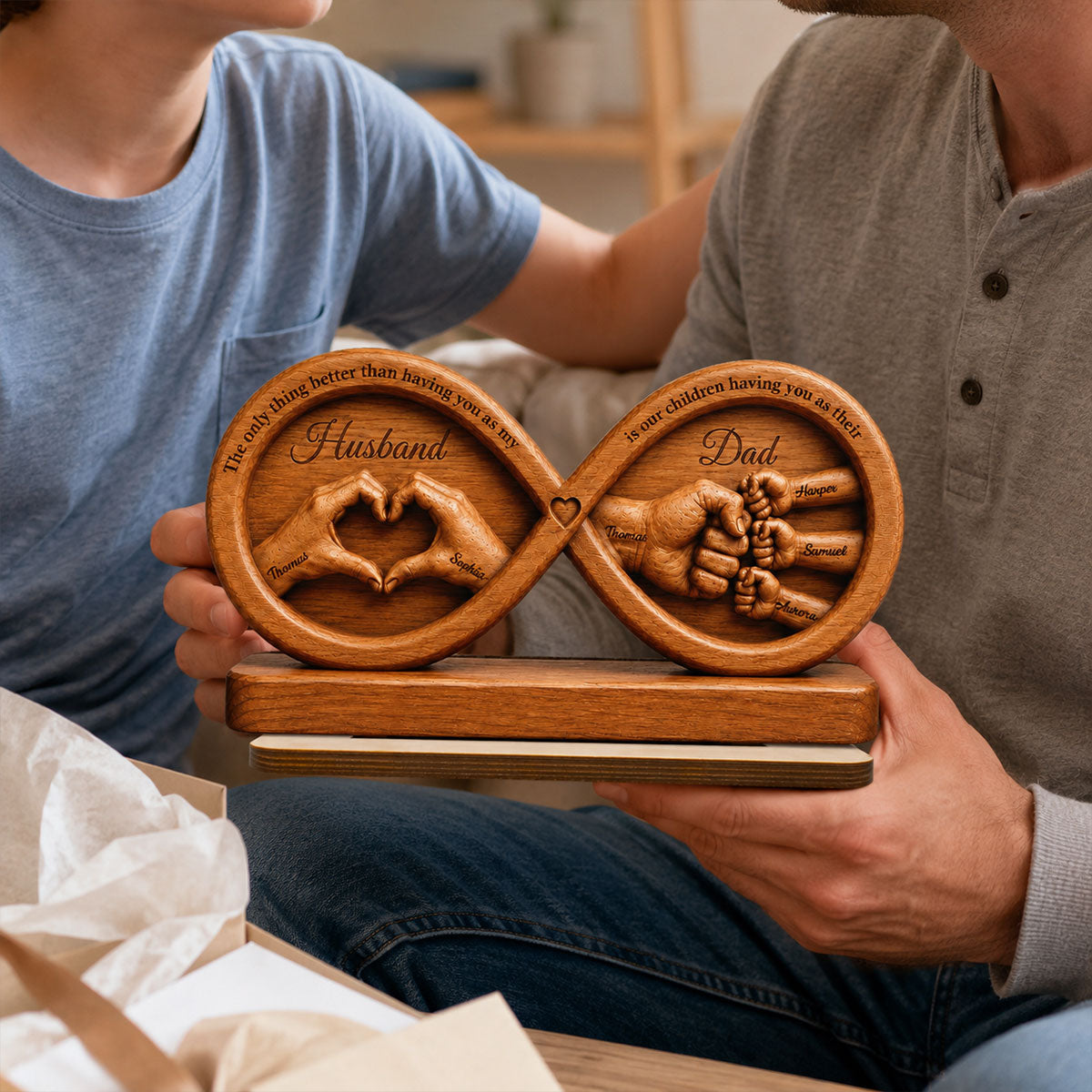 Infinity Love Husband And Dad Fist Bump 2D Flat - Personalized 2-Layered Wooden Plaque - Father's Day Gift For Dad, Husband