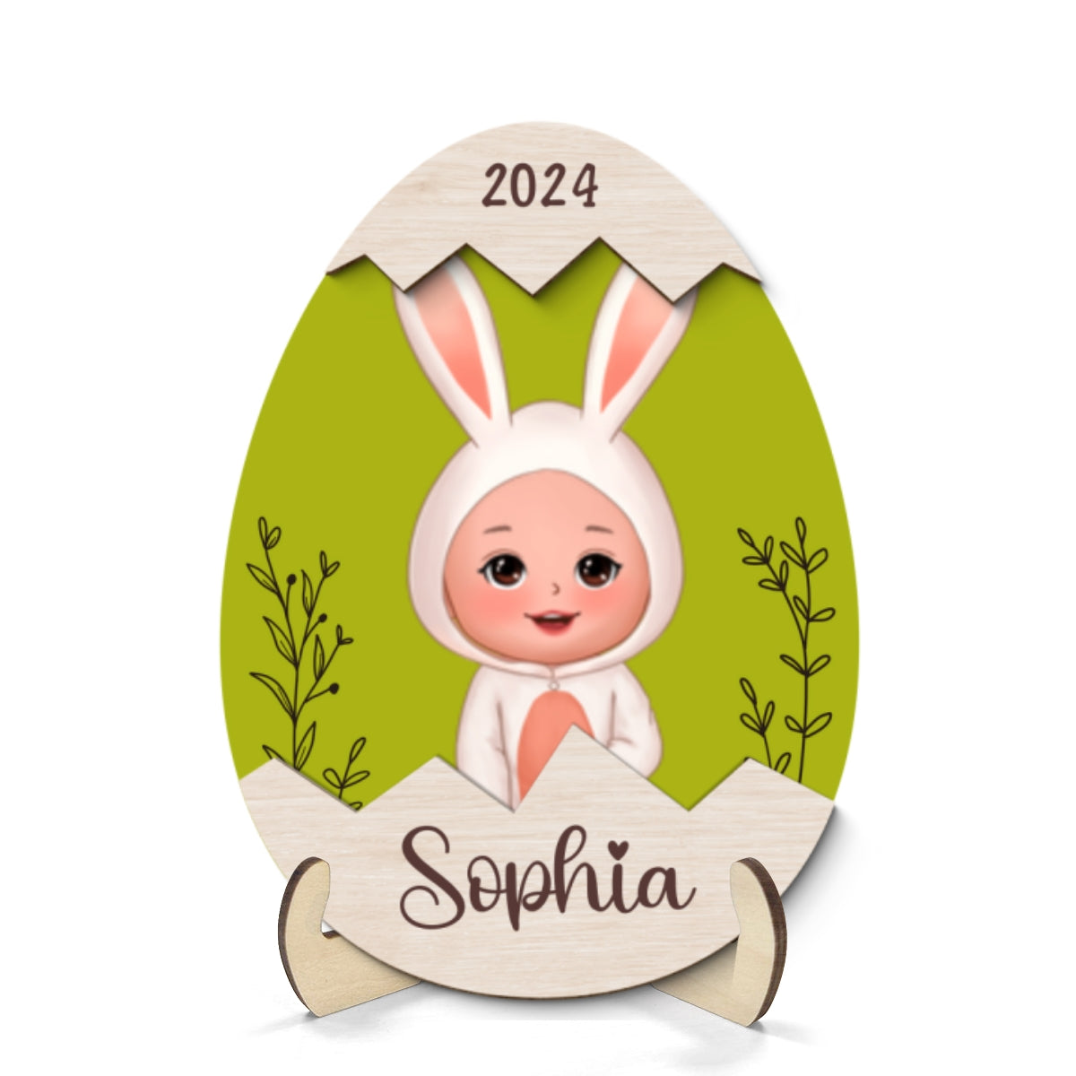 Easter Gift For Grandkids Little Bunny Inside Easter Egg Personalized 2-Layer Wooden Plaque