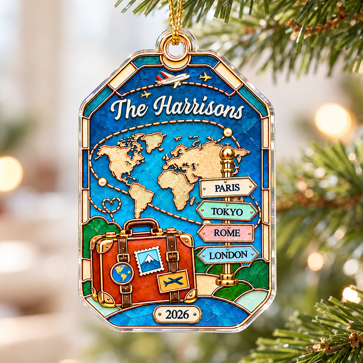 The Places You've Been Sign Post 2D Flat Printed - Personalized Acrylic Ornament - Traveling Destination Keepsake, Christmas Gift For Traveling Lovers
