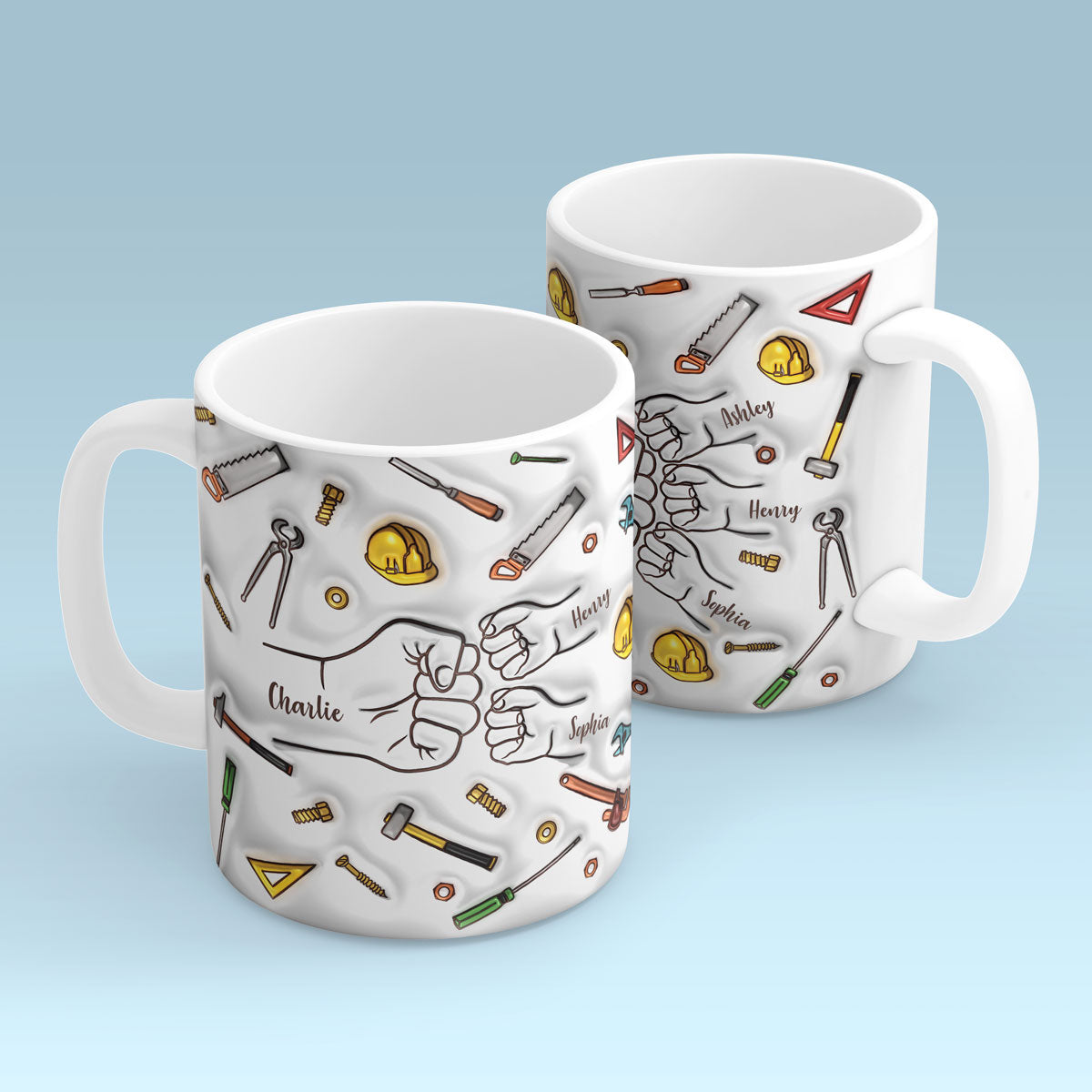 Daddy's Team Fist Bump, 3D Inflated Personalized Mug, Father's Day Gift For Dad