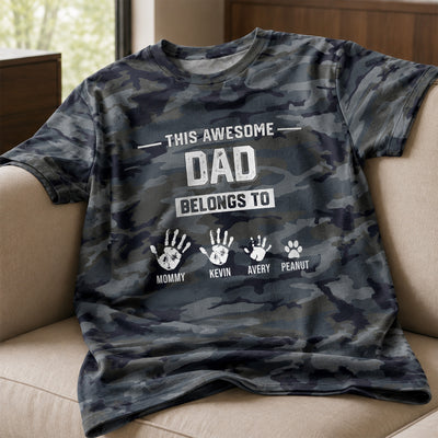 This Awesome Dad Grandpa Belongs To Hands Paws Camo Pattern - Personalized Shirt - Father's Day Gift For Husband, Dad, Grandpa