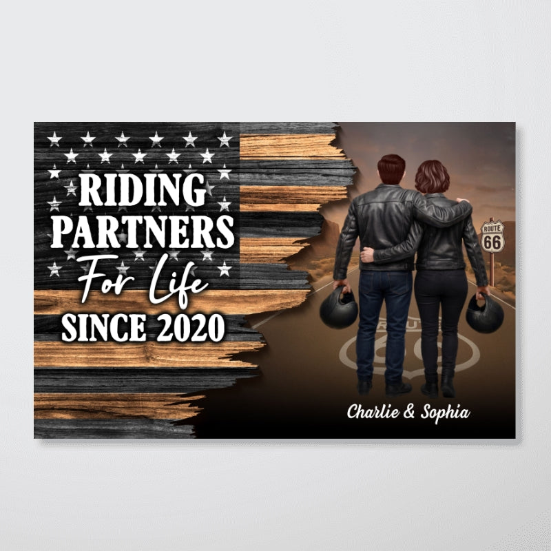Eternal Love Back View Biker Couple Riding Partners For Life Half Nation Flag - Personalized Poster - Gift For Couple, Bikers, Gift For Him, For Her