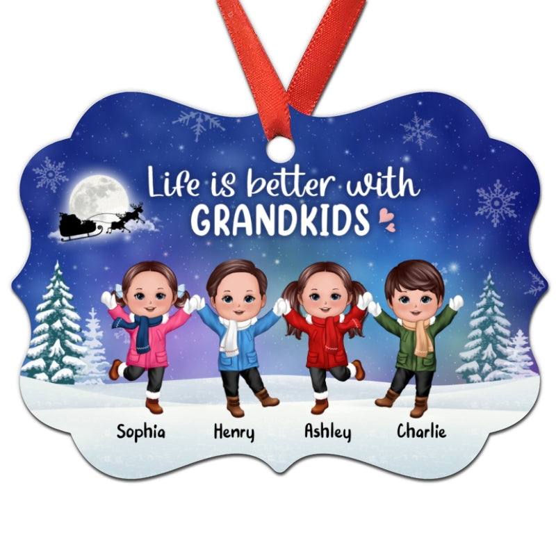 Life Better With Grandkids Happy Doll Kids In Snow Night Personalized Christmas Ornament