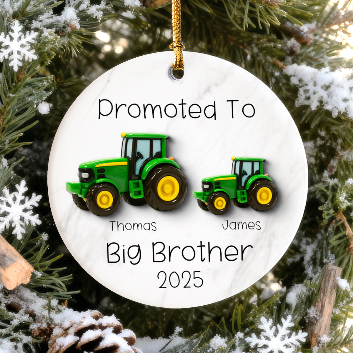 Promoted To Big Brother Big Sister Tractors - Personalized Ceramic Ornament - Proud New Big Siblings Gift
