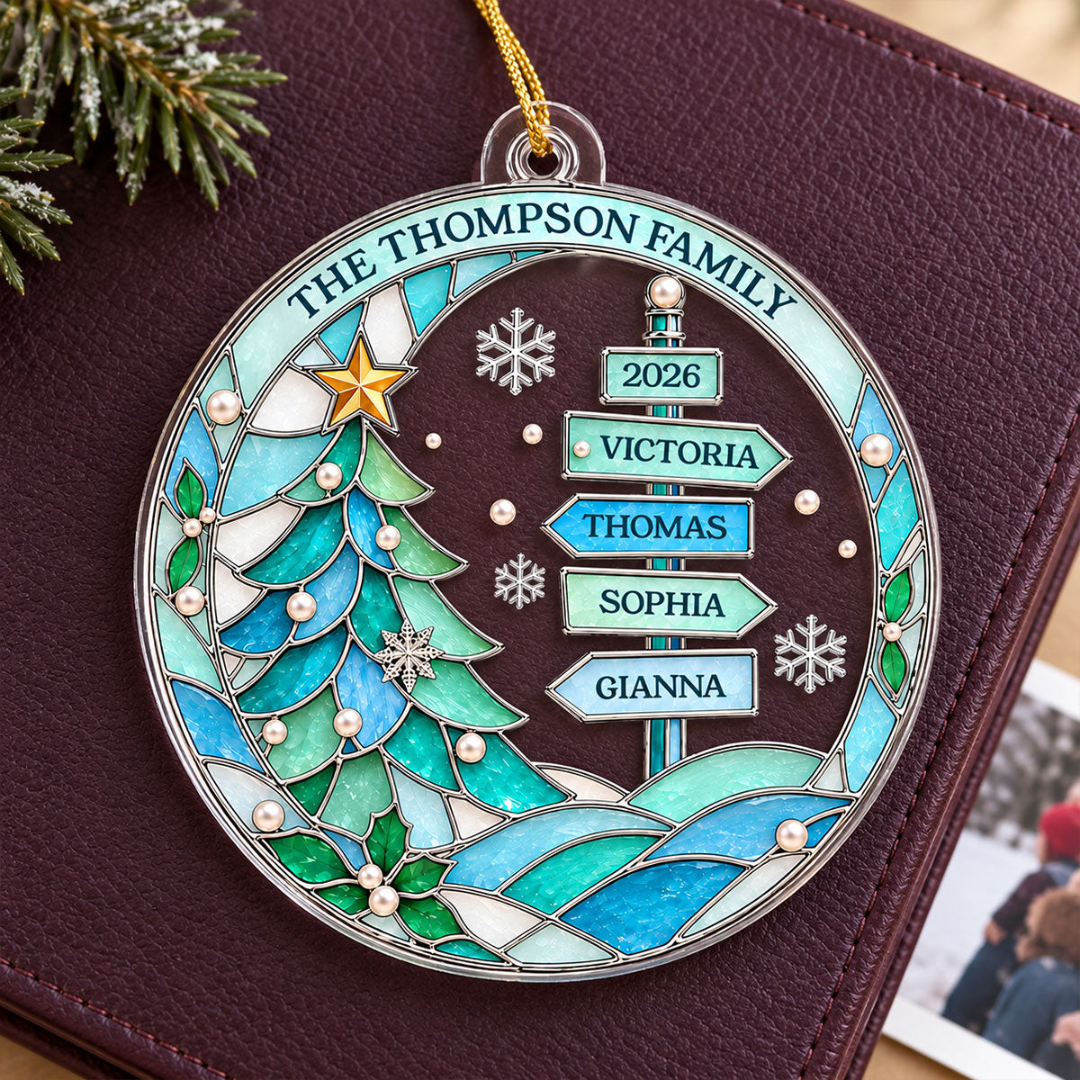 Family Name Sign Post 2D Flat Printed - Personalized Acrylic Ornament - Christmas Tree Decor For Family