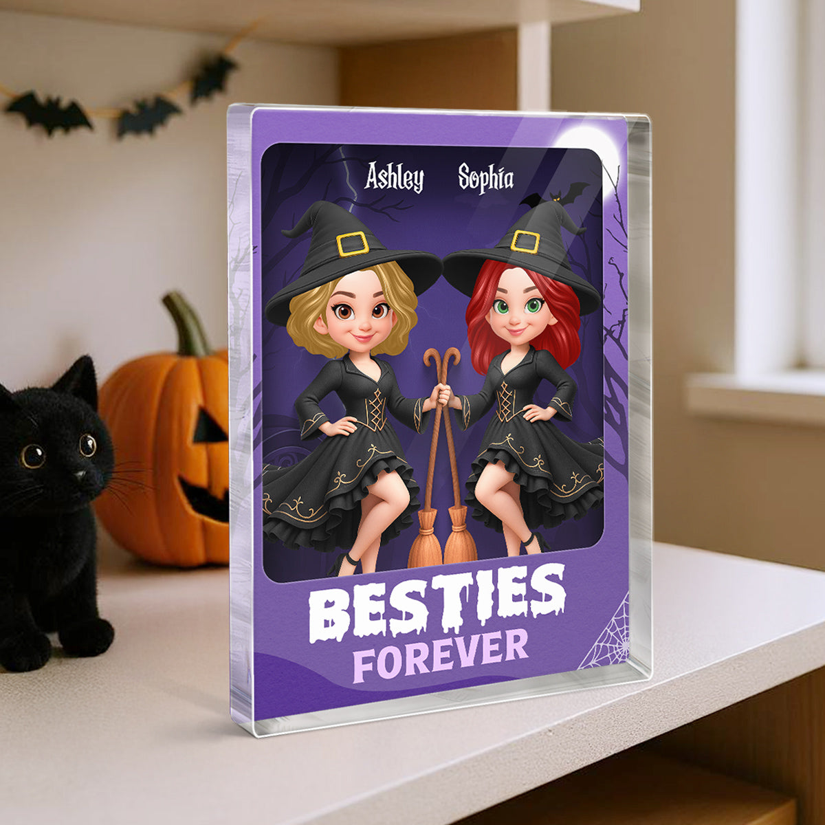 Halloween Witch Besties Sisters In Toy Box 3D Effect Action Figure Personalized Acrylic Block