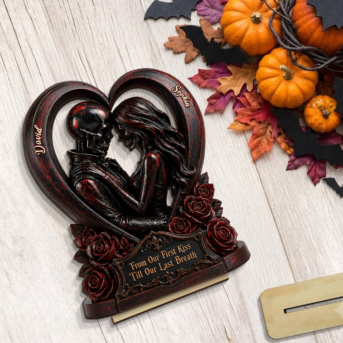 From Our First Kiss Til Our Last Breath Couple - Personalized 2-Layered Wooden Plaque - Halloween Decor Keepsake for Him, for Her