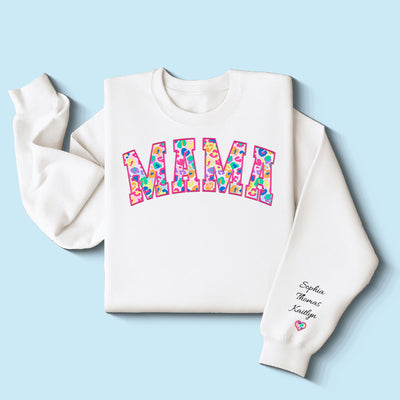 Mama Colorful Leopard Kids Names On Sleeve Personalized Sleeve Printed Sweatshirt
