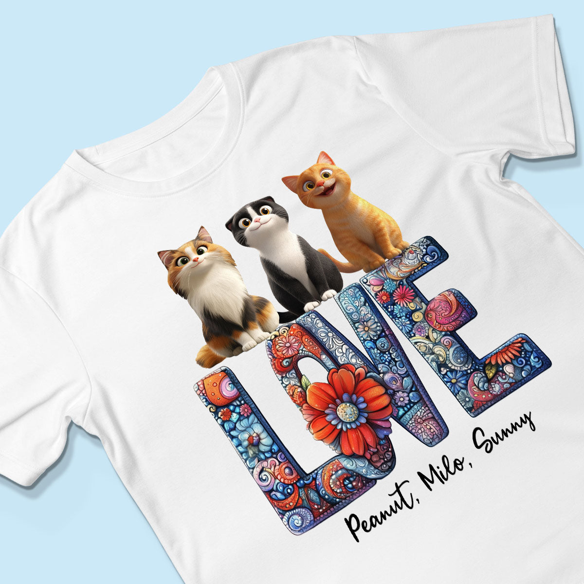 Love Mandala Pattern Cartoon Sitting Cats Personalized Shirt, Gift for Cat Moms