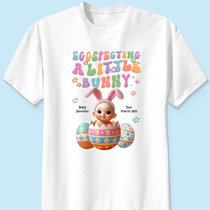 Eggspecting A Little Bunny Personalized Shirt, Easter Pregnancy Announcement, Easter Maternity Expecting Gift for Mom