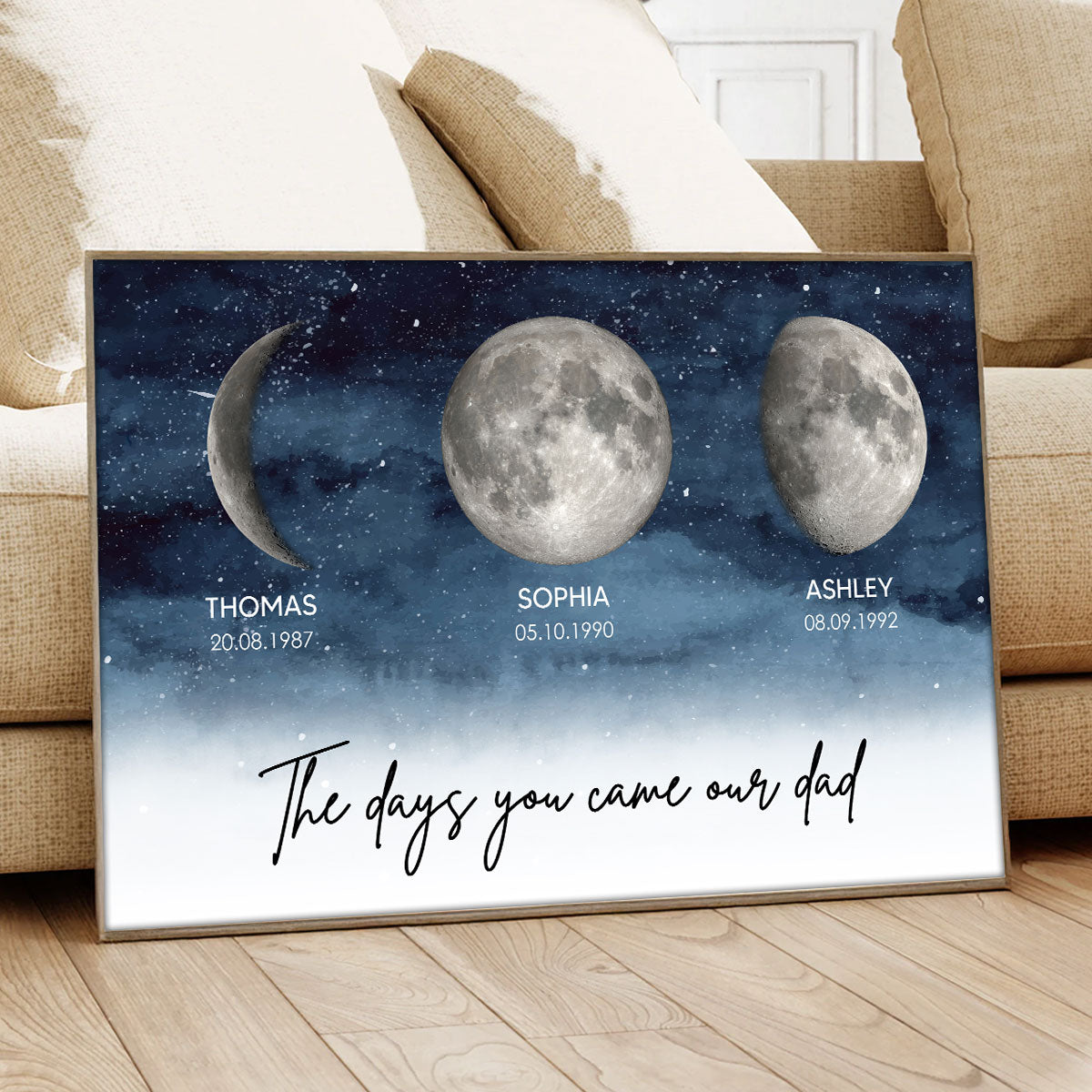 Starry Night Custom Birth Moon Phase The Days You Became Our Mom Dad Personalised Poster, UK, CA| Heartfelt Father's Day Gift For Dad, Husband