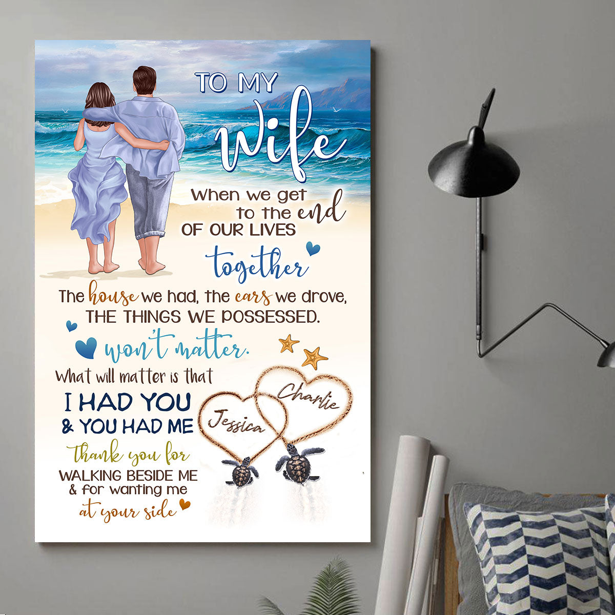 Back View Couple Walking On The Beach To My Wife Husband Personalized Vertical Poster