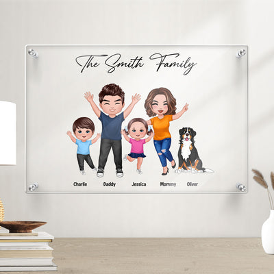 Happy Whole Family Couple Dad Mom Kids Dogs Cats Personalized Acrylic Board Wall Art