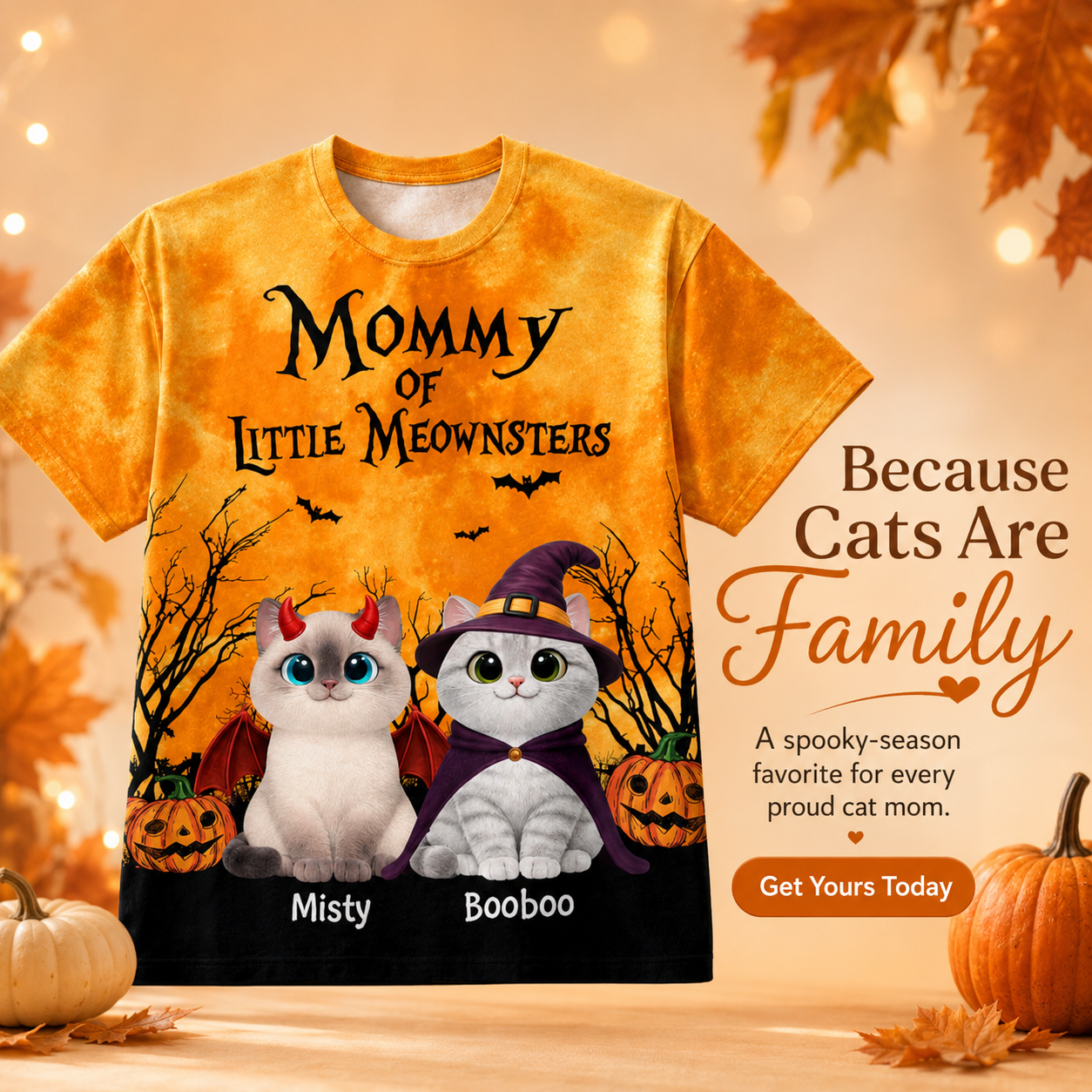 Halloween Theme Mommy Daddy Of The Meownsters Cats - Personalized Shirt - Halloween Gift For Cat Lovers