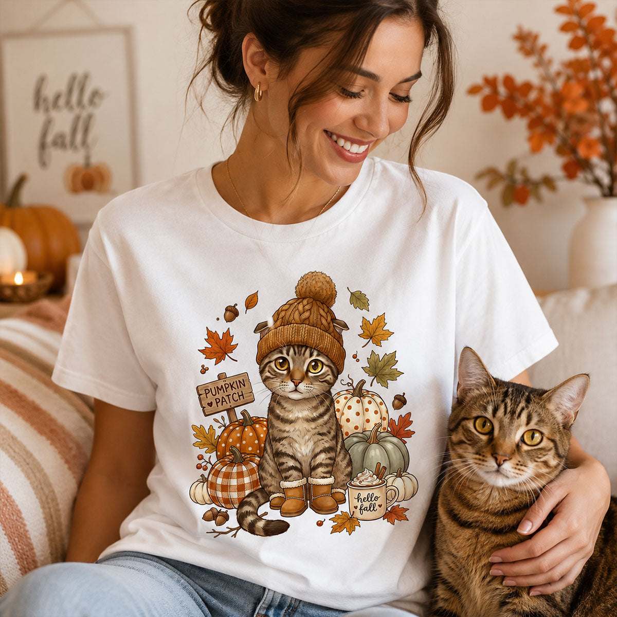 Custom Dog Photo Pumpkin Patch - Personalized Shirt - Fall Gift for Dog Moms, Cat Moms, Pet Lovers