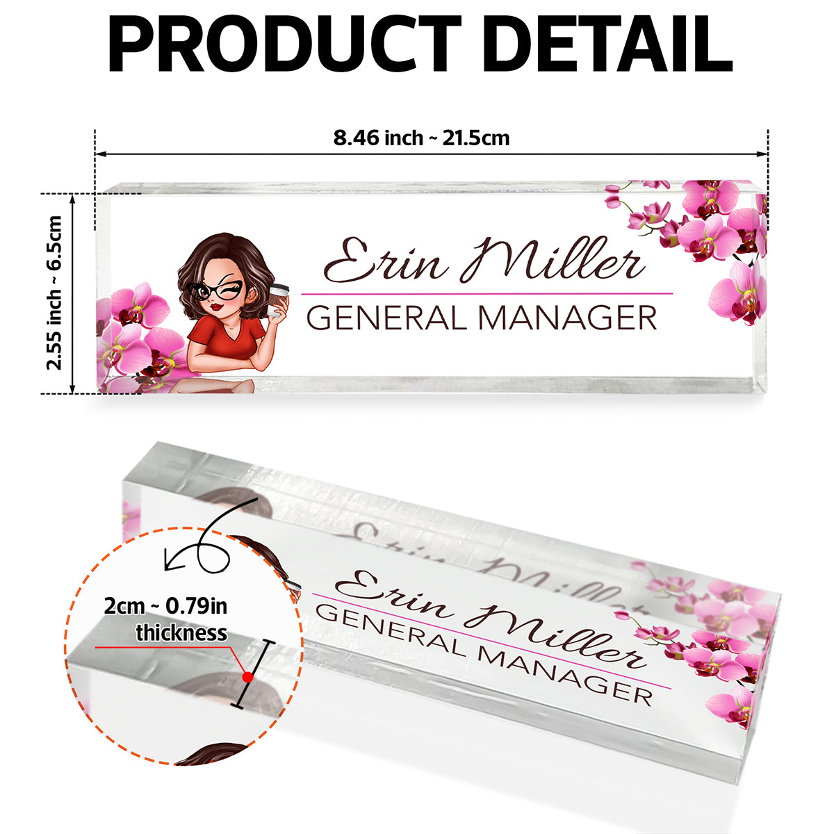 Woman Office Personalized Acrylic Desk Name Plate, Office Desk Decor, Gift For Colleagues, Coworkers