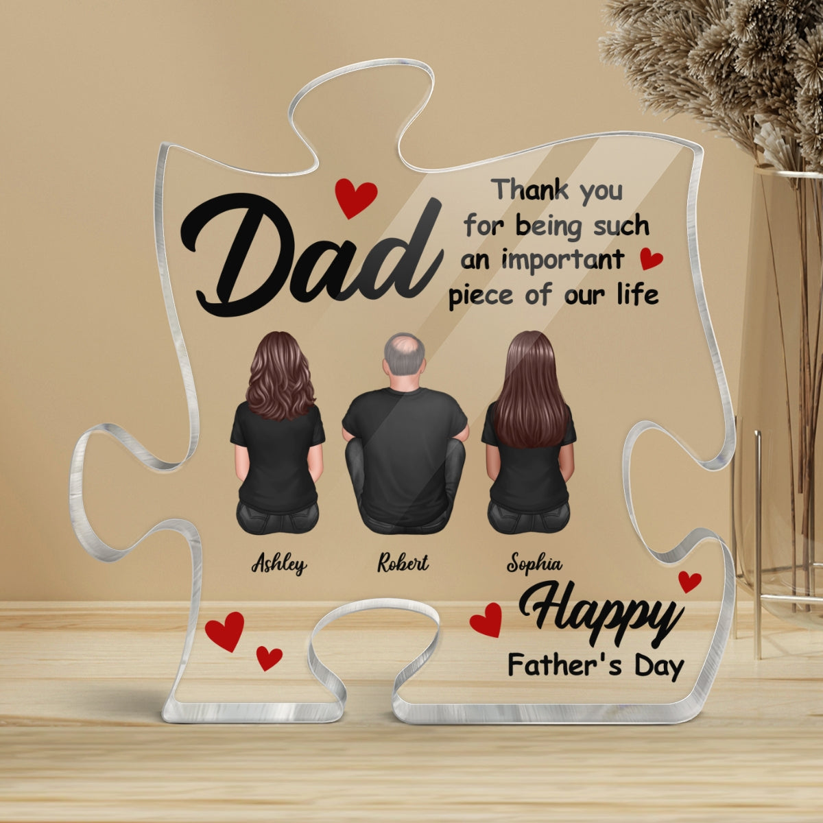 DAD Thank You For Being Important Piece Of Our Life Personalized Puzzle Acrylic Block Plaque| Heartfelt Father's Day Gift For Dad, Husband