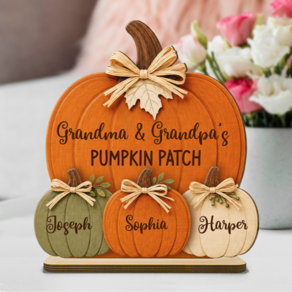 Grandma & Grandpa's Pumpkin 2D Flat Printed - Personalized 2-Layered Wooden Plaque - Fall Season Decor For Grandparents