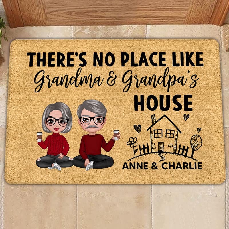 No Place Like Grandparents House Grandma Grandpa Personalized Doormat