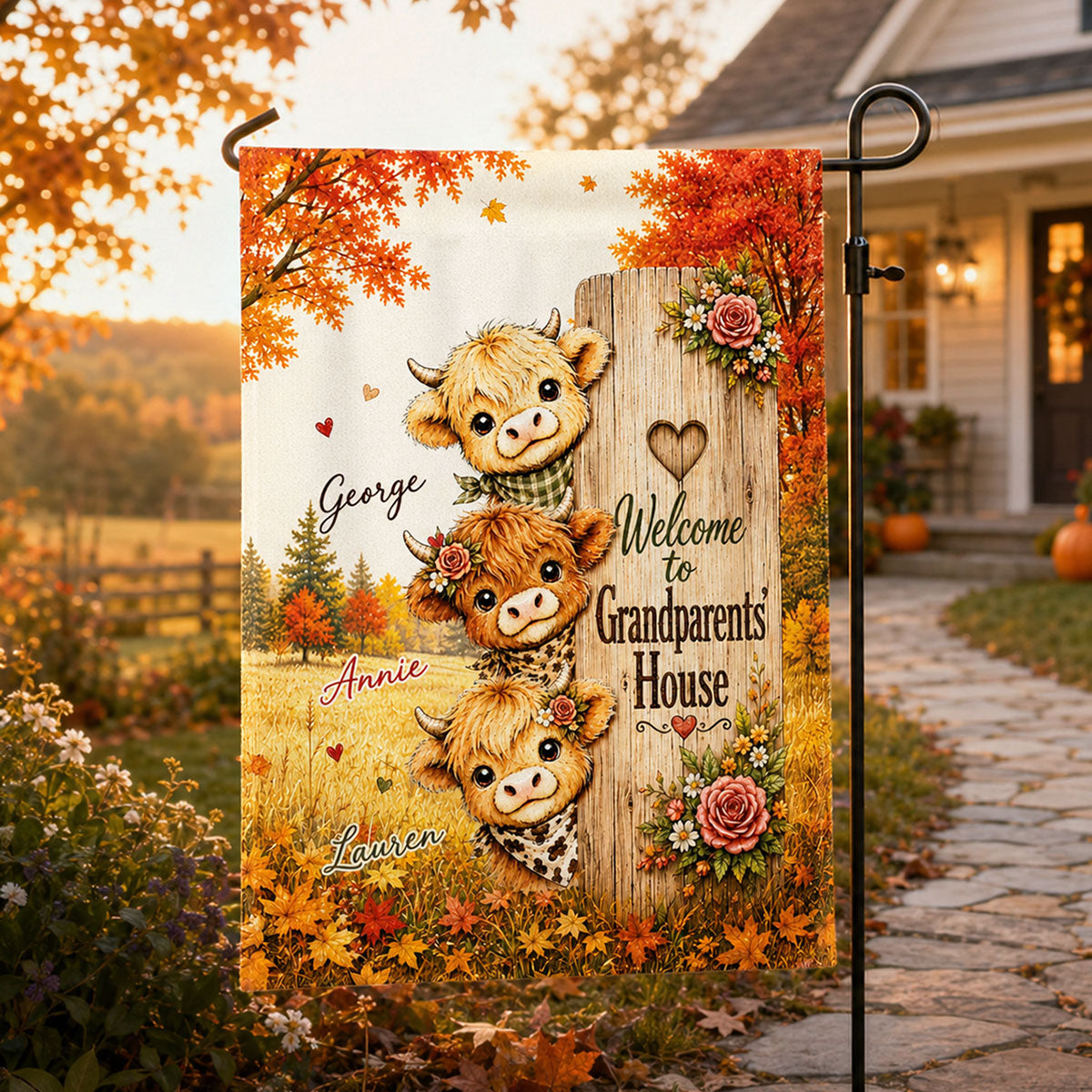 Trending Cute Highland Cow - Personalized Garden Flag - Fall Season Decoration For Grandparents' House