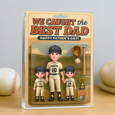 Baseball Things We Caught The Best Dad - Personalized Acrylic Block Plaque - Father's Day Gift For Baseball Dad
