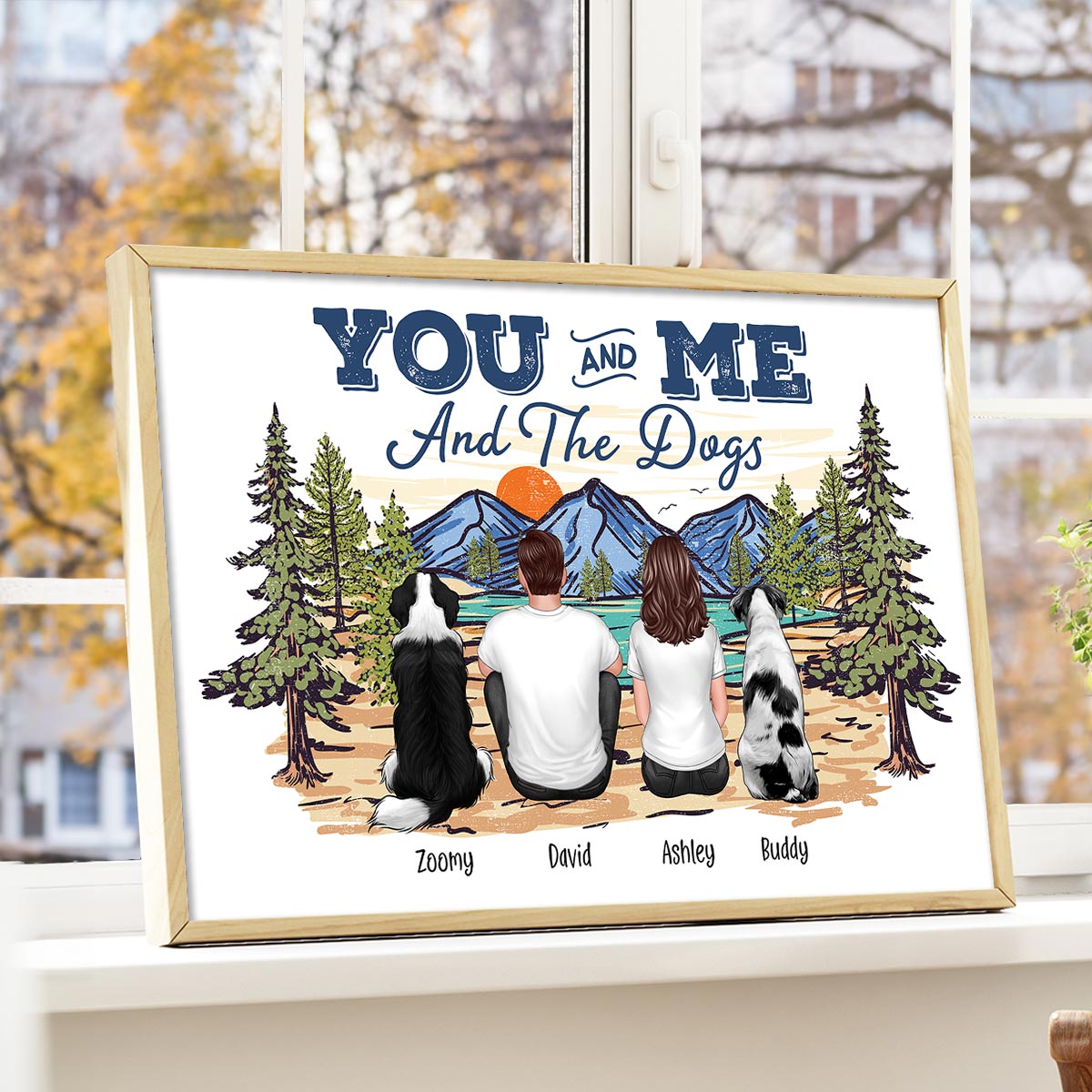Couple Sitting You & Me And The Dogs Personalized Poster