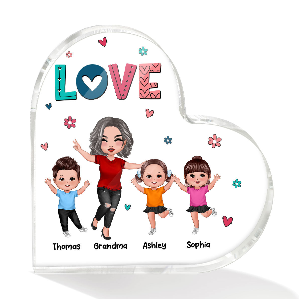 Grandma Mom Love Cute Colorful Pattern Personalized Acrylic Heart Plaque
