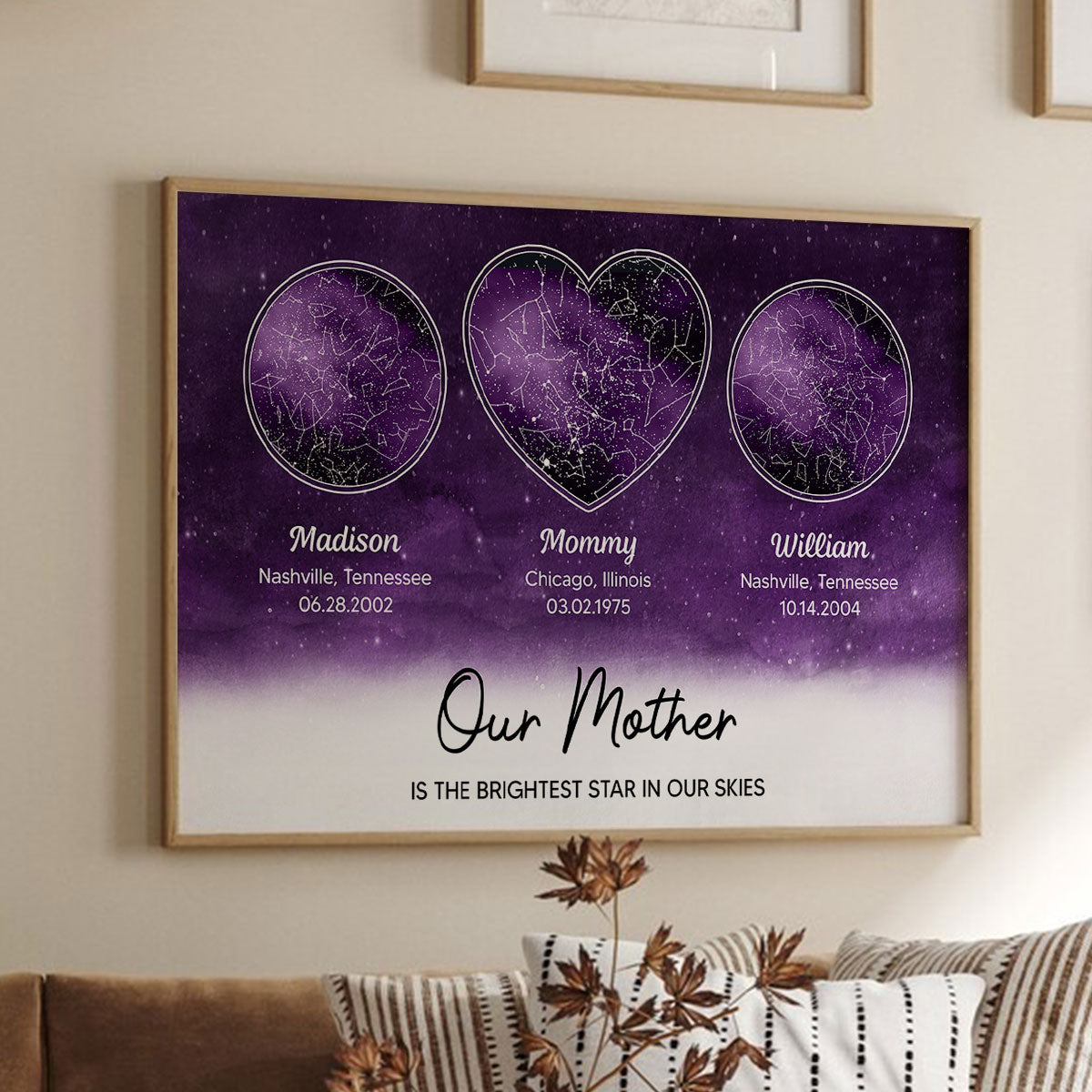 Mom The Brightest Star Custom Star Map by Location & Date, Real Astronomical Data, Personalized Poster Gift for Mom from Daughter, Gift for Mom from Son