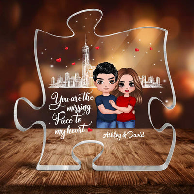 The Missing Piece To My Heart Hugging Doll Couple Personalized Puzzle Acrylic Plaque