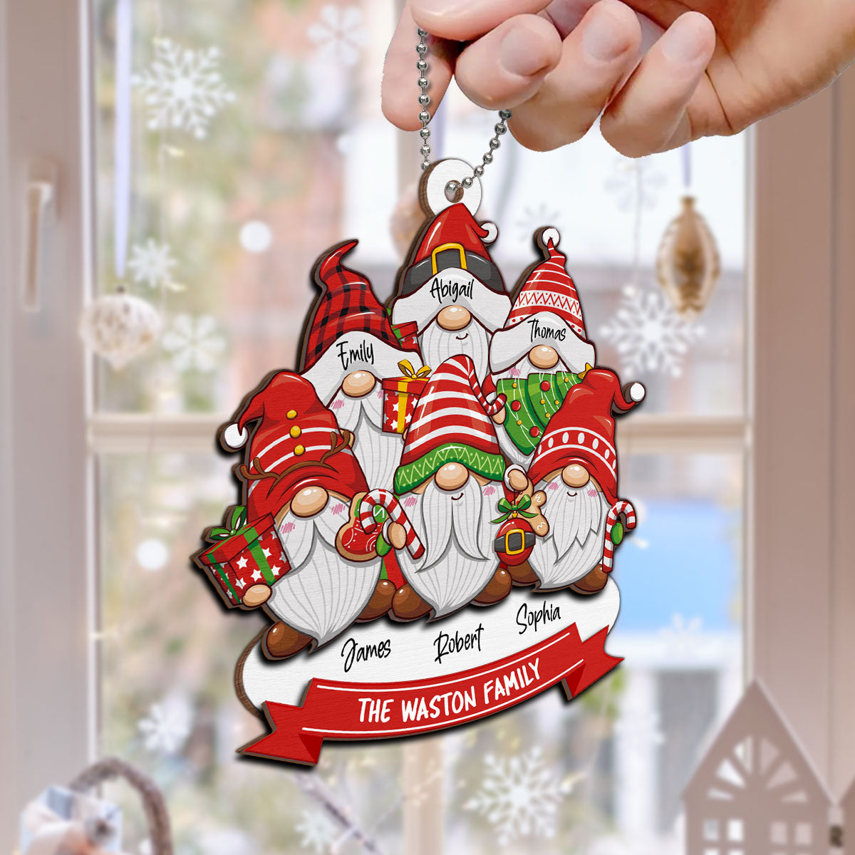 Christmas Gnome Family Personalized 2-Layer Wooden Ornament