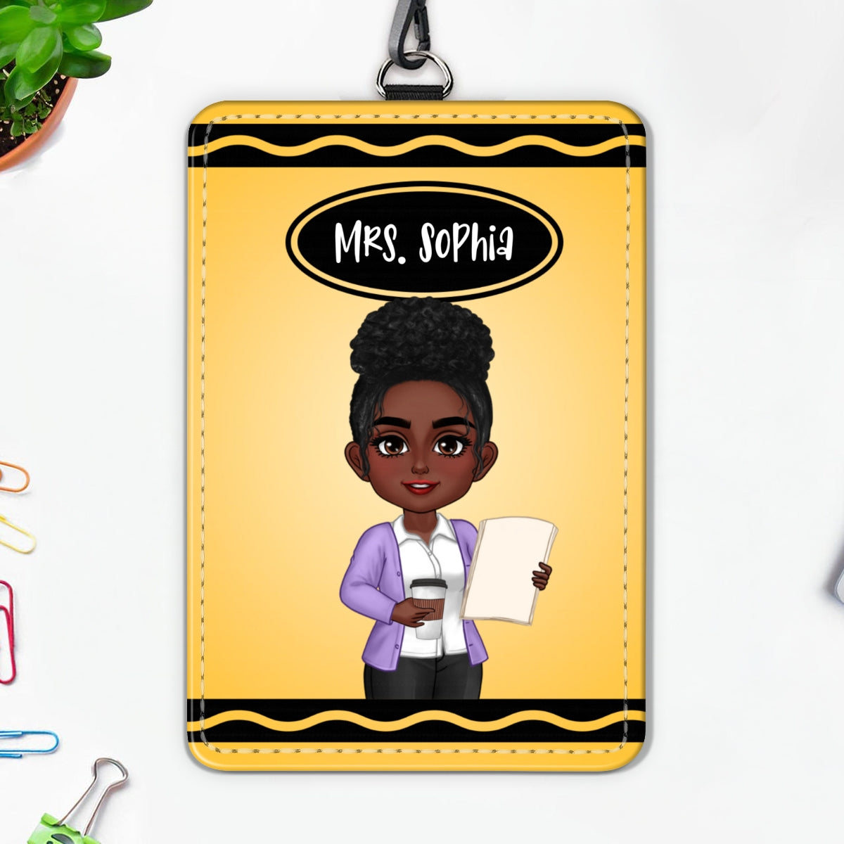 Crayon Themed Teacher Name Personalized ID Badge Holder, Back To School Gift