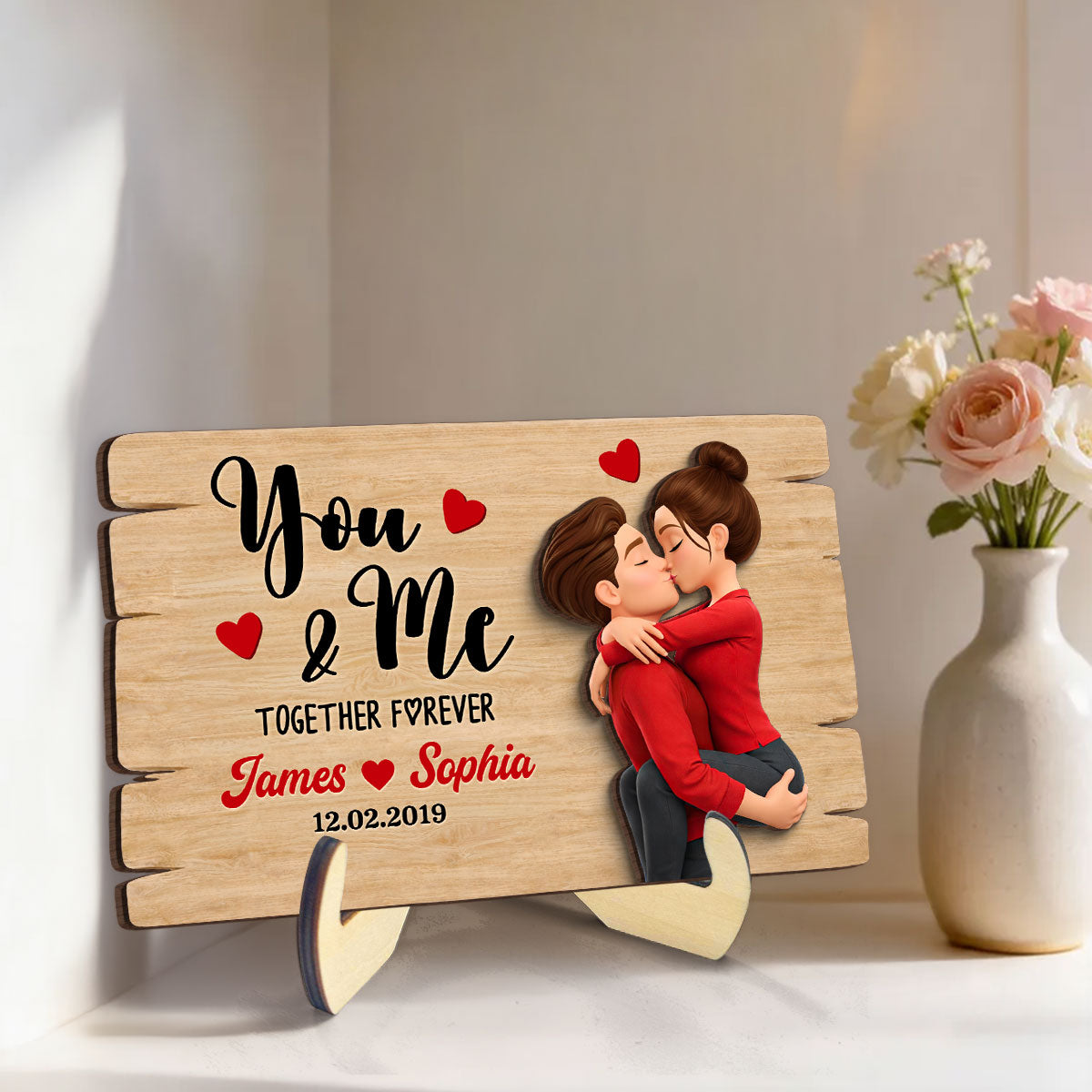 Valentines Day Couple You & Me Together Forever - Personalized 2-Layered Wooden Plaque - Anniversary, Valentine's Day Gift, Gift For Him, Gift For Her