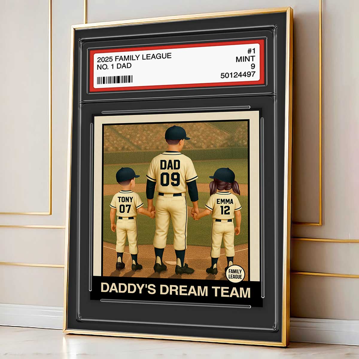 Baseball No. 1 Dad Man & Kids Trading Card Style Personalized Poster