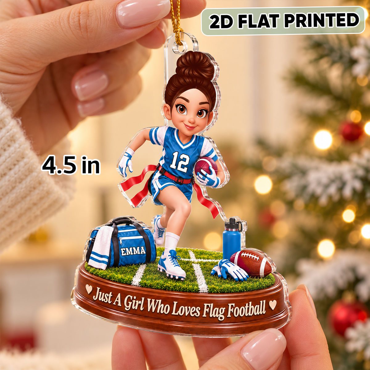 Just a Girl Who Loves Flag Football - Personalized Acrylic Ornament - Christmas Gift for Daughter,Granddaughter