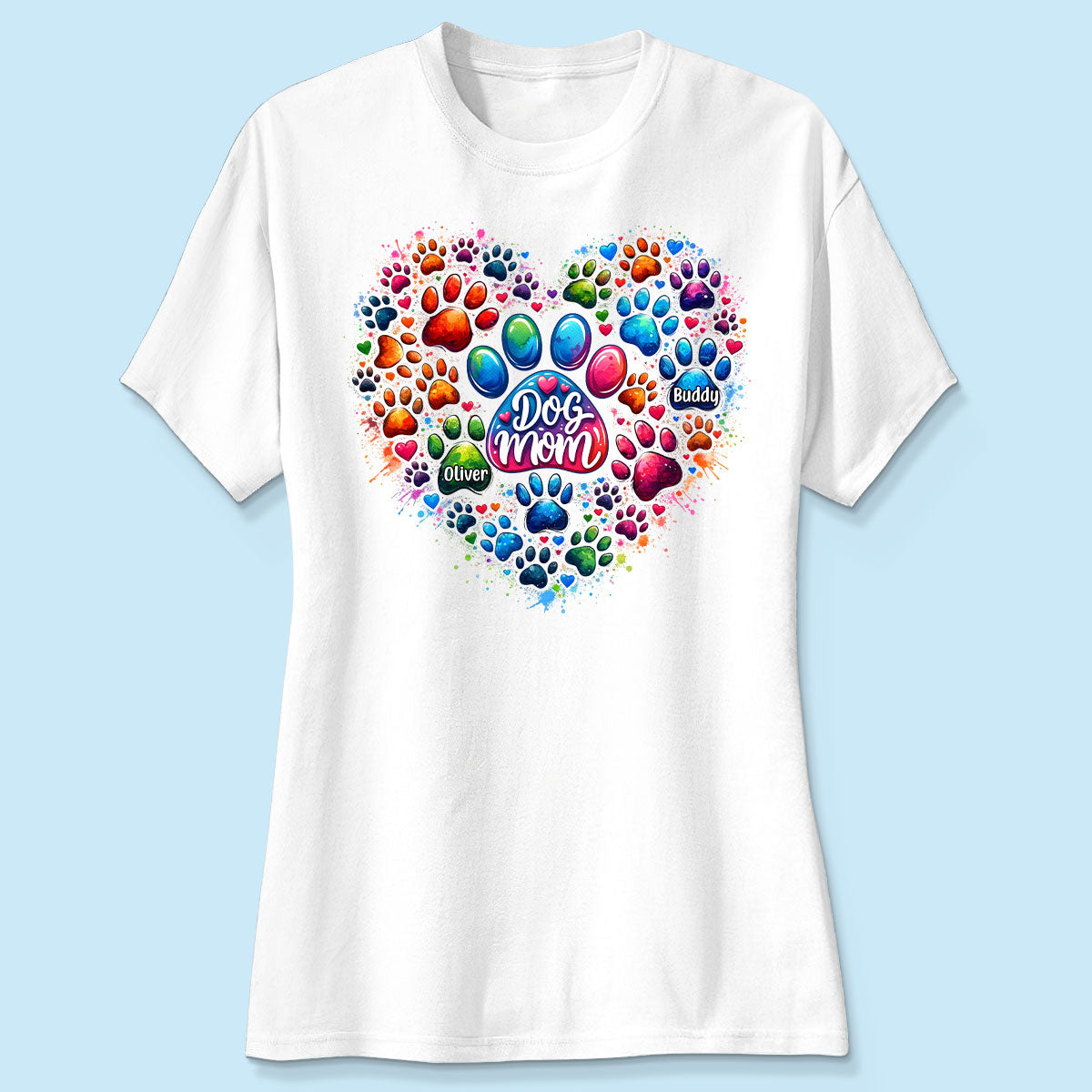 Colorful Heart Paw Personalized Shirt, Trendy Gift for Dog Moms