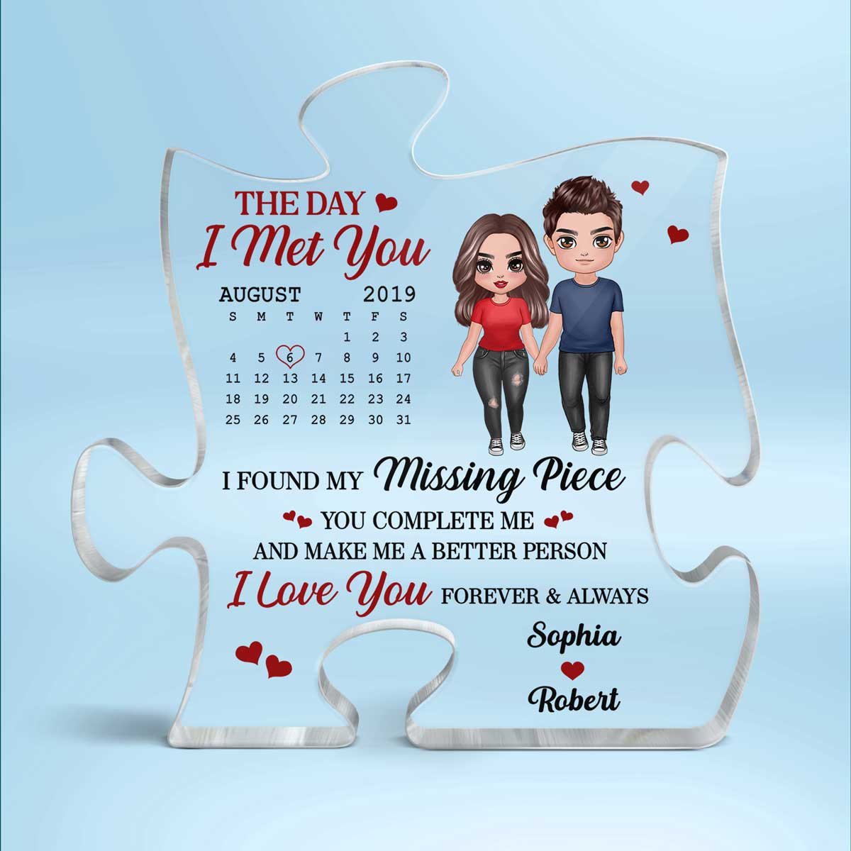 Doll Couple Standing Calendar Anniversary Date Personalized Puzzle Acrylic Plaque