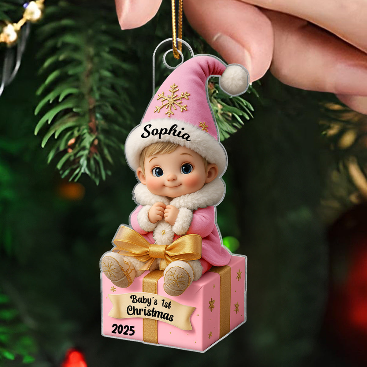 Baby Newborn Gift Box Personalized 3D Effect Acrylic Ornament, Lovely Keepsake to Celebrate Little Miracle