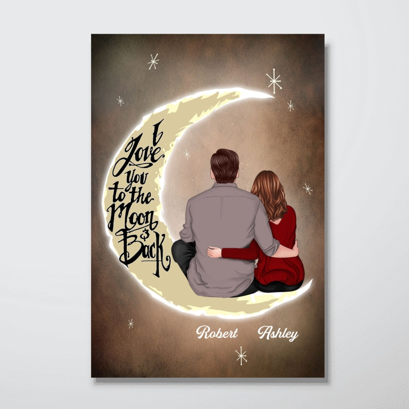 Back View Couple I Love You To The Moon And Back  Anniversary Gift Personalized Vertical Poster