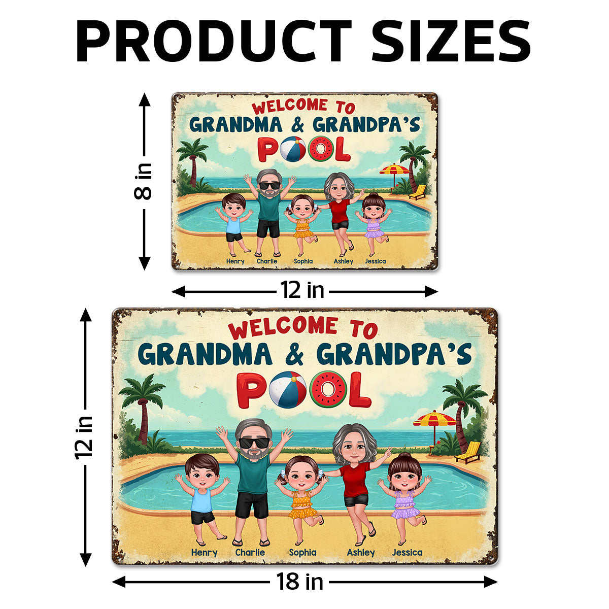 Summer Vibe Welcome To Grandpa Grandma Grandparents Pool Personalized Metal Sign