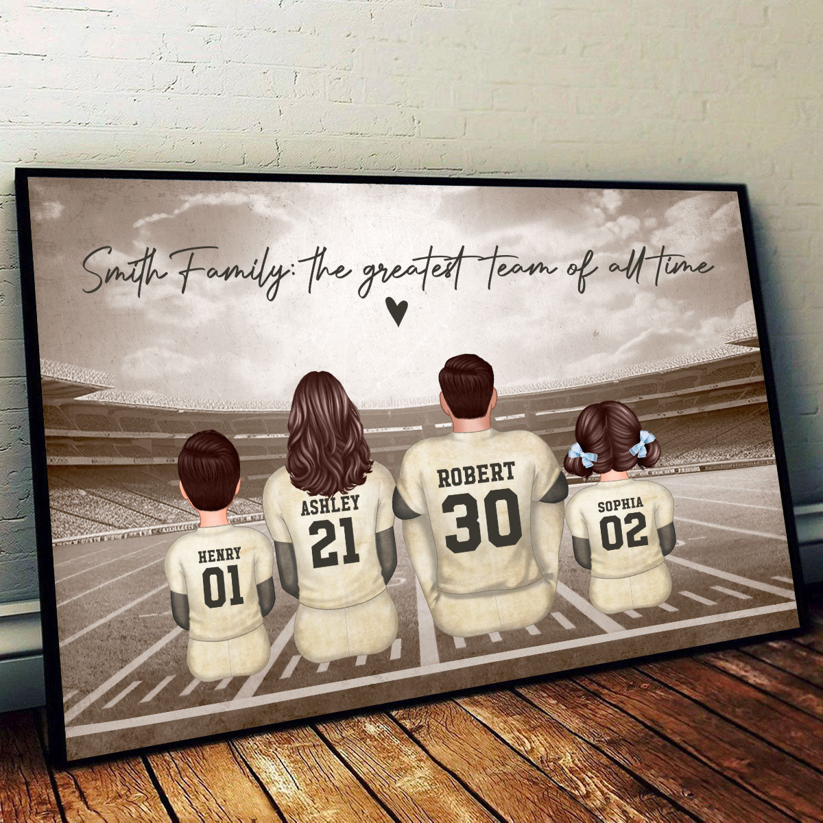 Football Family Retro Vintage Personalized Poster, Meaningful Father's Day Gift for Dad, Gift for Husband