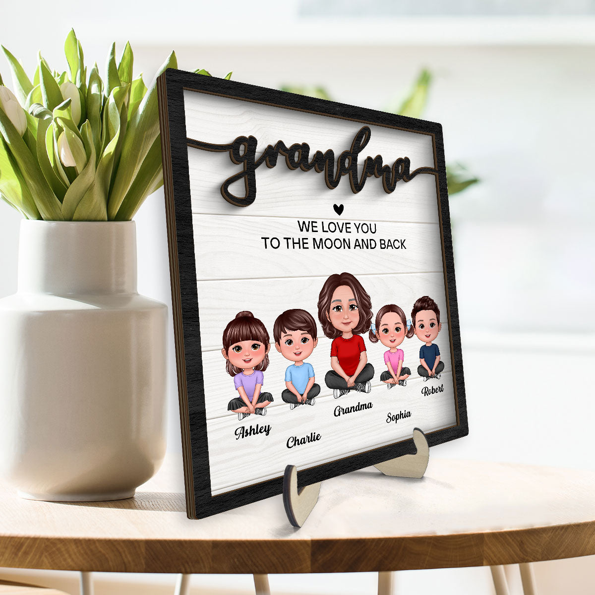 Grandma Grandkids Love To The Moon Personalized 2-layer Wooden Plaque